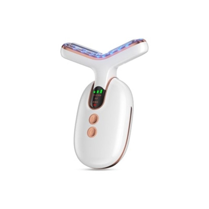 Масажор за врат и лице, вибрация, топлинна енергия, бял/златист