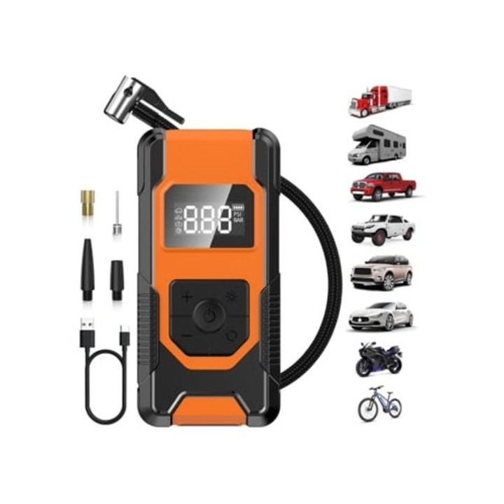 Compresor auto portabil, 150 Psi, alimentare fara fir, display LCD, set