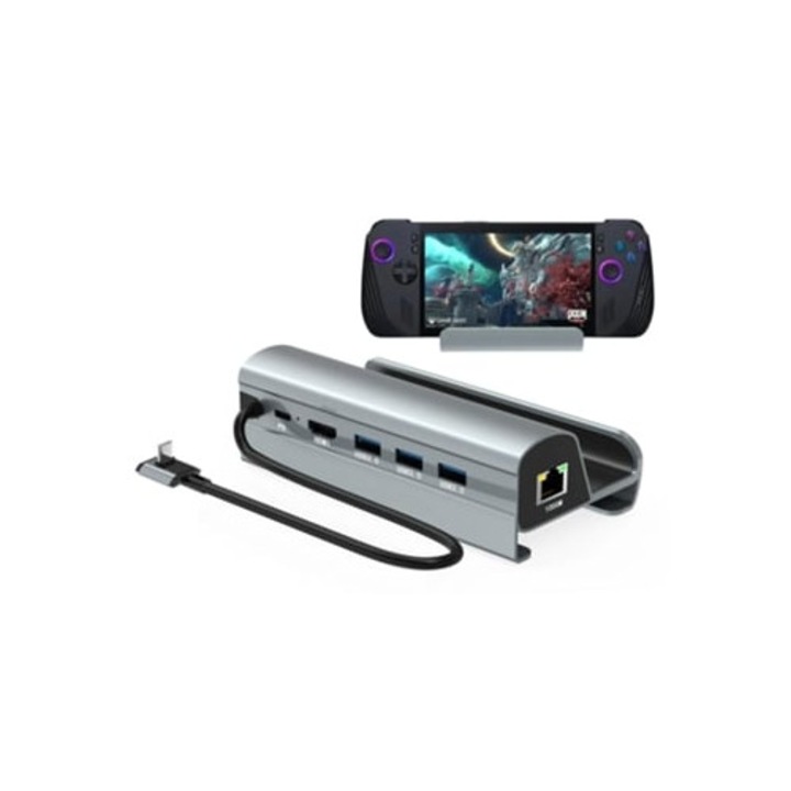 Docking station Rog Ally X Gaming 3, USB 3.0, HDMI, Ethernet, incarcare rapida, gri