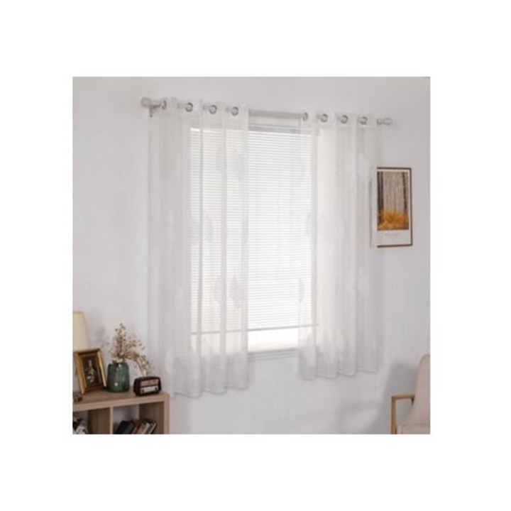 Perdea cu model de copaci, transparenta, alba, multicolor, 70x70x50cm