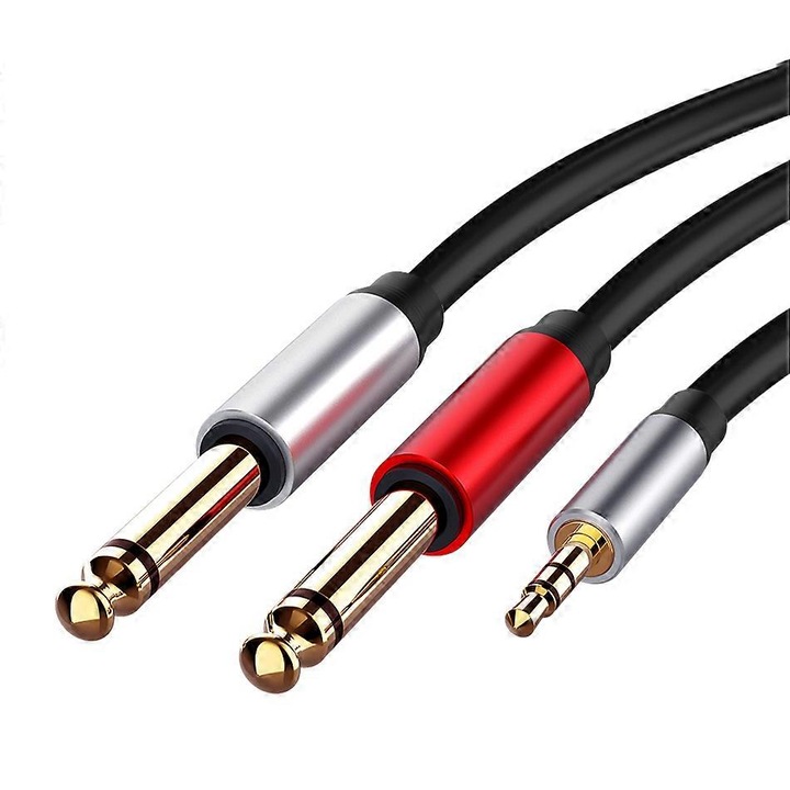 Cablu audio 3.5mm la dual 6.5mm, negru, 1.5m, set