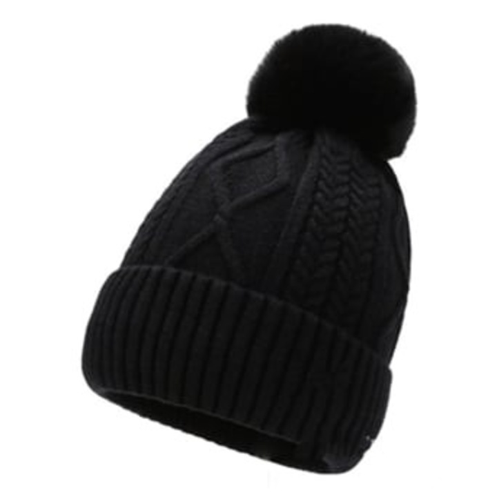 Női téli sapka, polár béléssel, fekete pomponnal