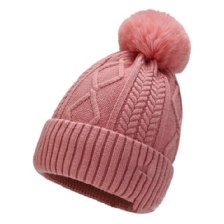 Caciula de iarna pentru femei, captusita cu fleece polar, cu pompon, multicolor