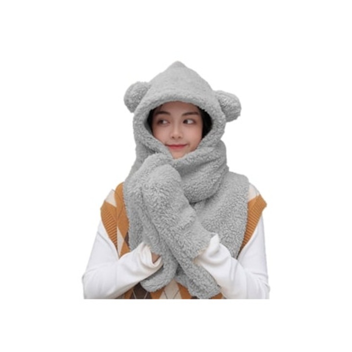 Caciula de plus de iarna pentru copii, gri