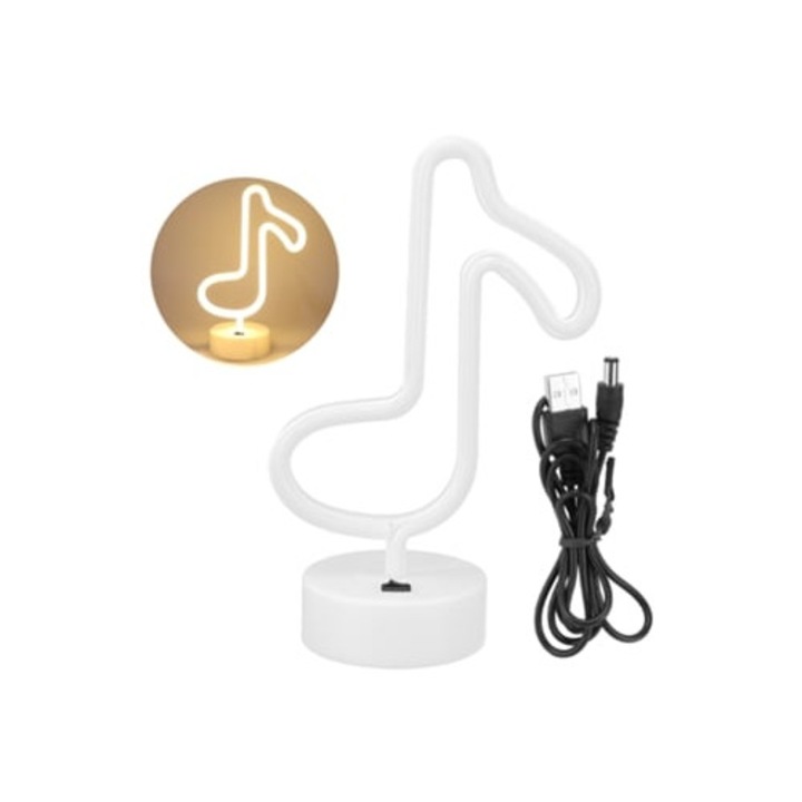 Lampa de veghe neon in forma de nota muzicala, decor pentru camera copii, multicolor