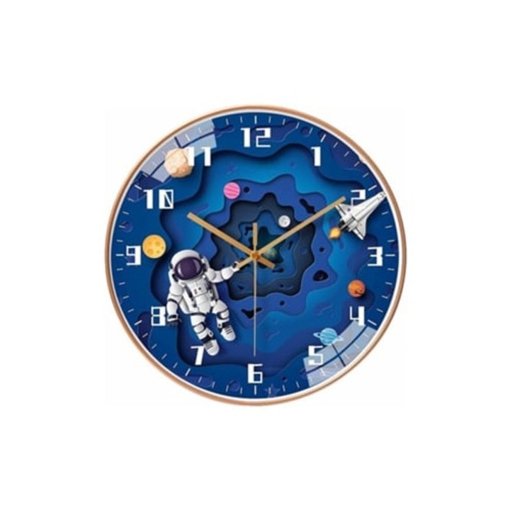 Ceas de perete pentru copii, astronaut, alimentat cu baterii, 30x30cm