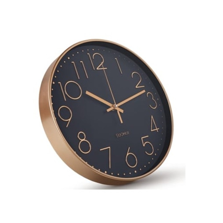 Ceas decorativ de perete 30cm auriu cu fundal negru, modern, set