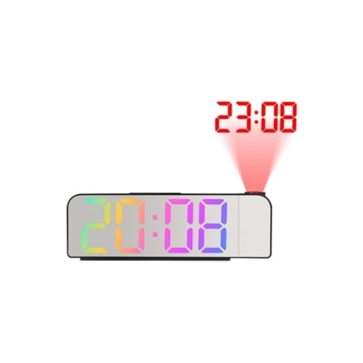 Dekoratív óra mennyezeti kivetítővel, 180°-ban forgatható, USB töltés, állítható szundi funkció, kompakt méretek