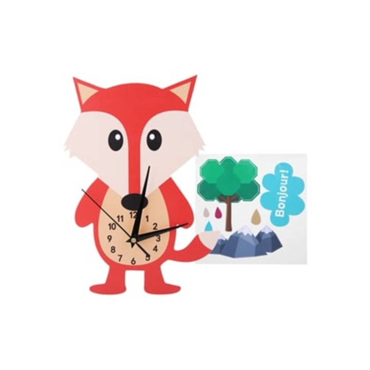Ceas decorativ animal, set DIY, pentru camera copii, multicolor, 30x30cm