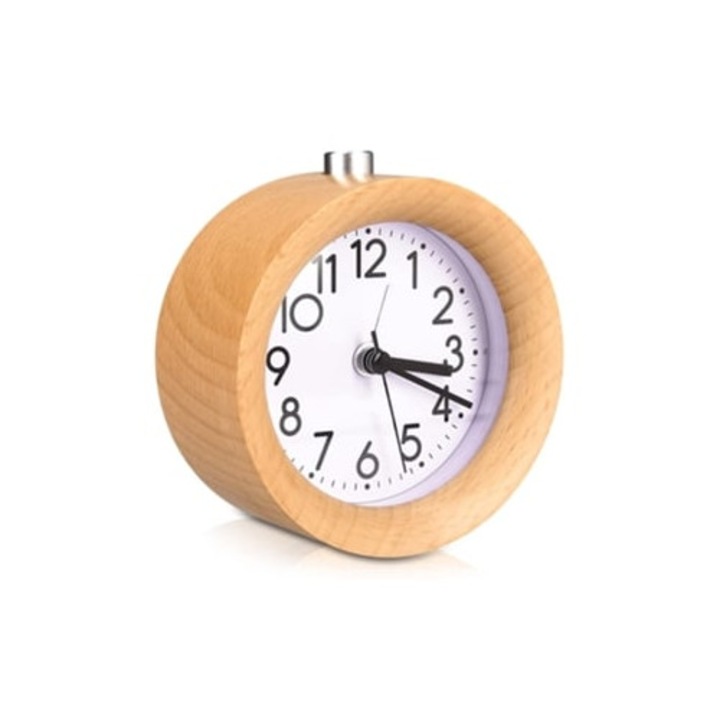 Analóg dekoratív óra, kerek, retro design, fa, nem kattogó