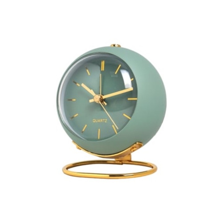 Dekoratív analóg óra, 11.5x9x6.5 cm, arany/zöld