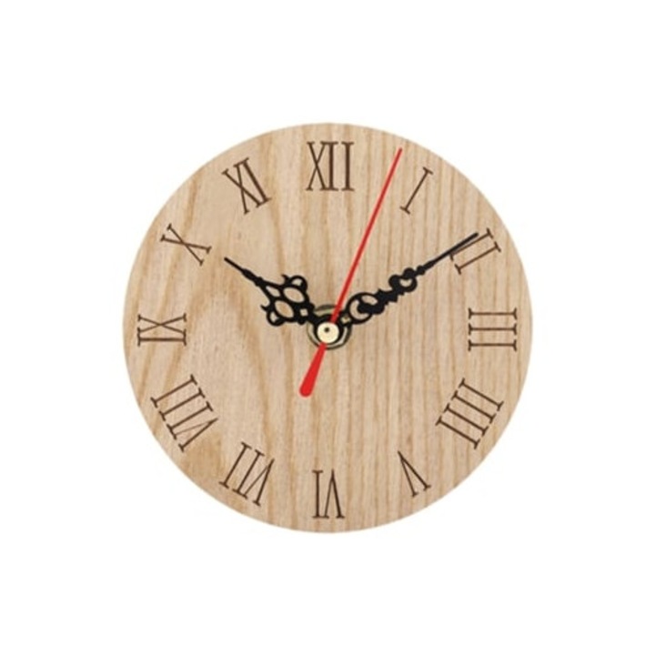 Ceas decorativ din lemn clasic cu display analogic, 12 cm, pentru gradina si hol