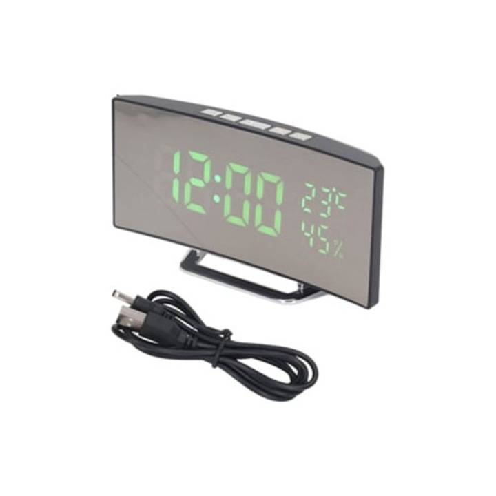 Dekoratív LED óra állítható fényerővel, hőmérséklet- és páratartalom kijelzővel, szundi funkcióval, elemes tápellátással