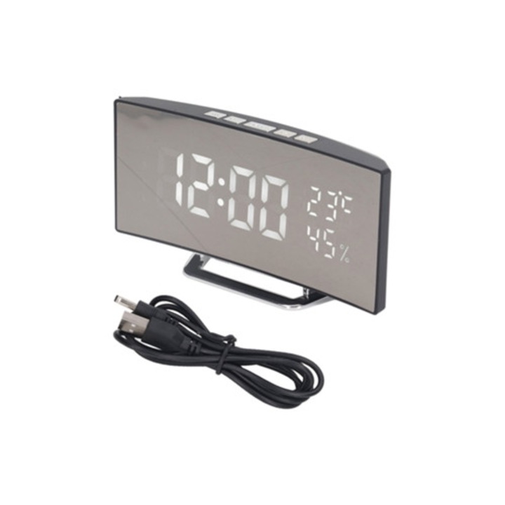 LED digitális dekoratív óra, állítható fényerővel, USB tápellátással, riasztóval, hőmérséklet- és páratartalom kijelzéssel