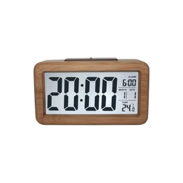 Tömör fa okos digitális dekoratív óra, USB tápellátás, elemes működés