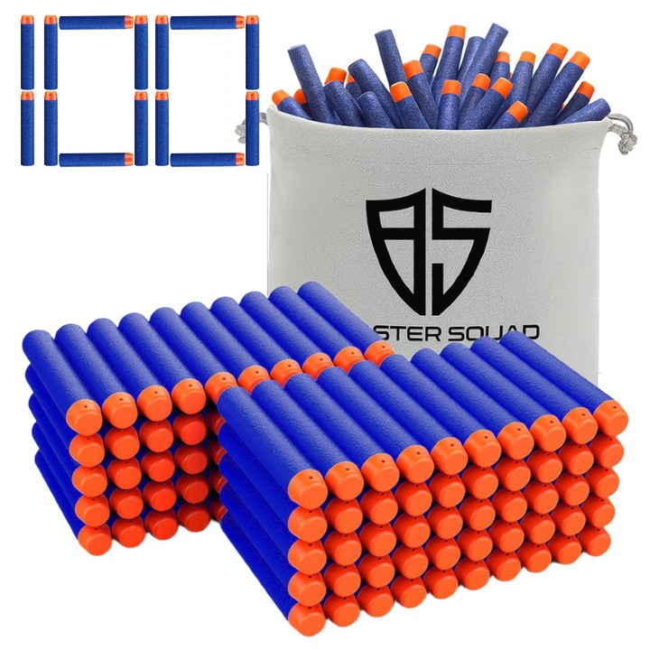 Set 100 sageti pentru Nerf, Blaster Squad, 7.2x1.2cm, cu sac depozitare