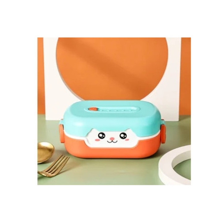 Cutie alimentara pentru copii, verde, cu vesela, divizata, pentru mic dejun la scoala