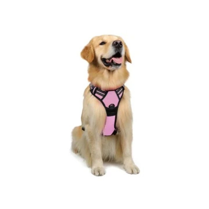 Ham pentru caini cu zgarda, ajustabil, reflectorizant, roz, M