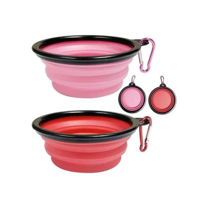 Boluri portabile pentru caini Togetop, Silicon, Roz/Rosu