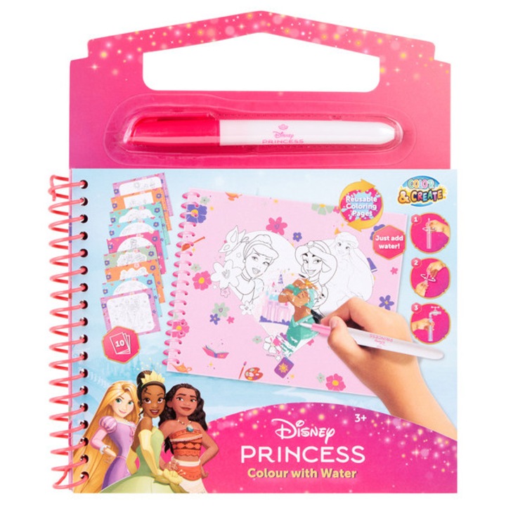 Pictură cu apă, printesele Disney, set carte de colorat