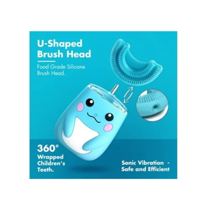 Elektromos fogkefe, U-alakú, élelmiszeripari szilikon, kék