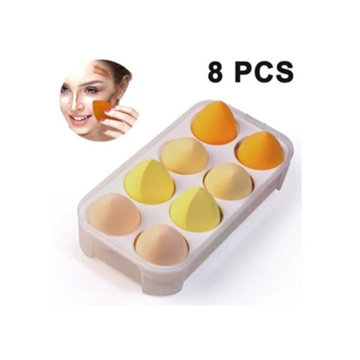 Set 8 Aplicatoare Machiaj ZMDECQNA, Bureti pentru Fond de Ten, Cutie, Galben