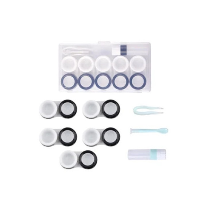Set cutii lentile de contact transparente, negru si alb, cu unealta pentru indepartare