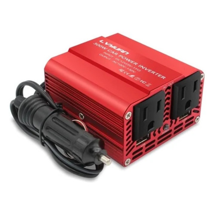 Inverter auto 300W DC 12V, rosu, model LY-300W-1