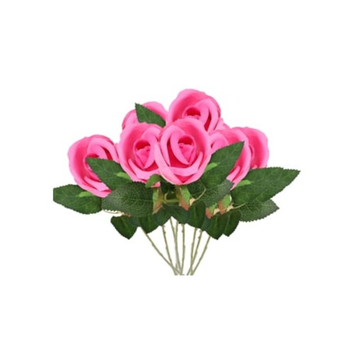 Buchet elegant de trandafiri artificiali din matase, flori realiste, tulpina flexibila din sarma, set