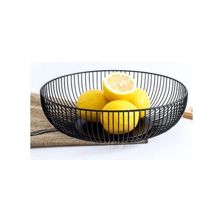 Cos de fructe rotund, Vylara, negru/alb, metalic