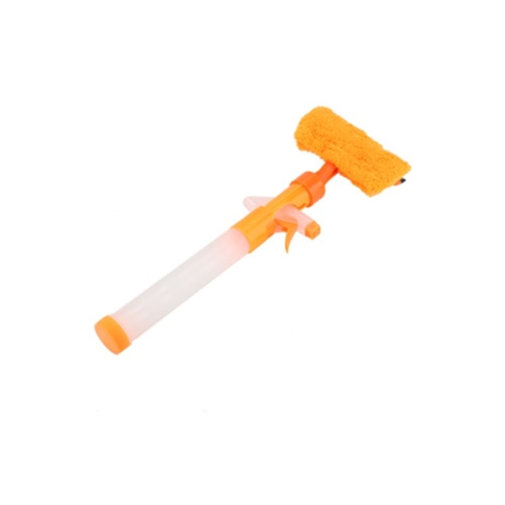 Laveta din microfibra pentru curatarea geamurilor cu perie si pulverizator, multifunctionala, portocalie