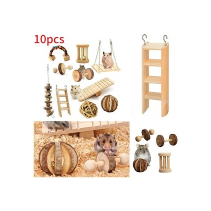 Scara din lemn natural pentru cusca pasari, jucarie pentru animale, economisire spatiu