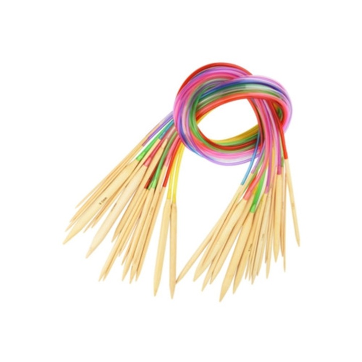 Set andrele circulare din bambus, 18 dimensiuni, tub flexibil colorat, pentru crafturi