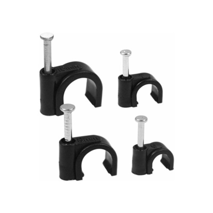 Set clips si legaturi cablu, organizator perete, 400 bucati, negru, 6mm-10mm