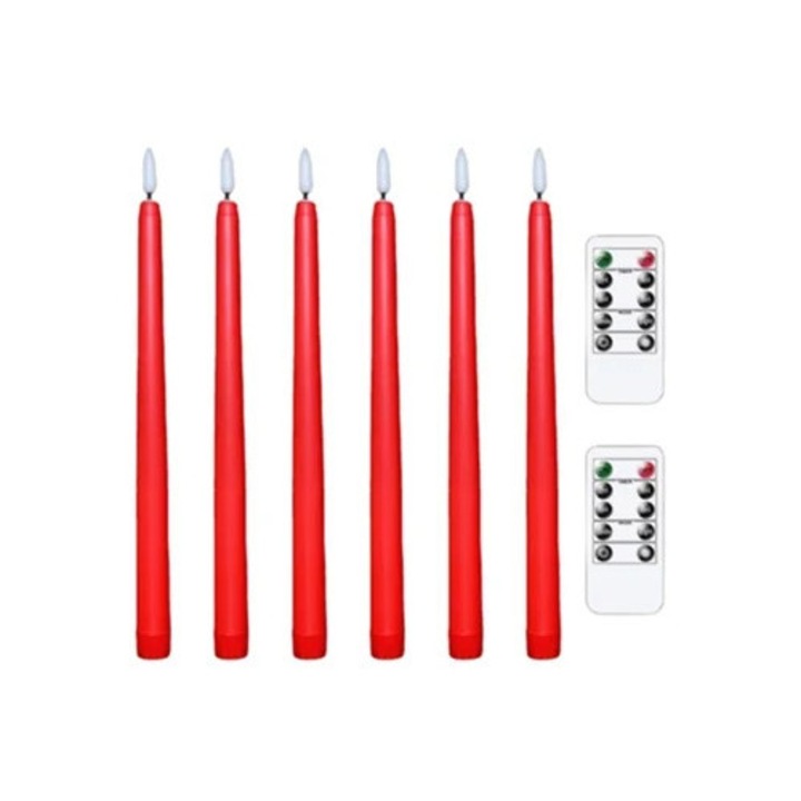 Set lumanari LED fara flacara, lumina calda, 2 telecomenzi, pentru Craciun, Halloween, nunta, rosu