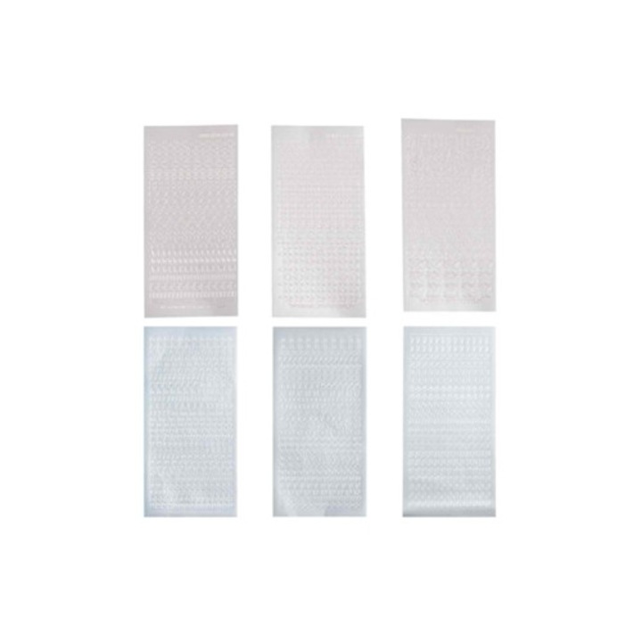 Set stickere decorative cu litere autoadezive, argintii, 6 foi, rezistente la intemperii