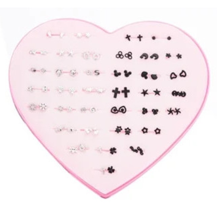 Set 36 perechi cercei stud din rasina plastica cu design flori pentru femei