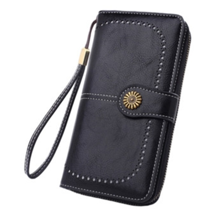 Дамски портфейл от естествена кожа, голям капацитет, с презрамка, многоцветен