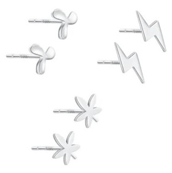 Cercei argintii pentru femei, set cercei stea si luna, argint sterling micro, mici