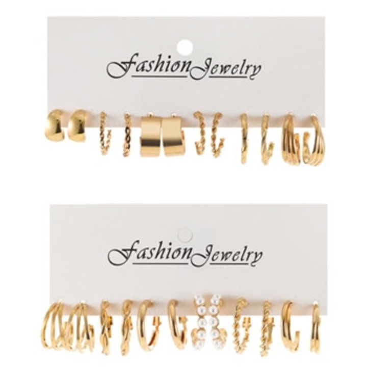 Set cercei aurii pentru femei si fete, cercei hoop, bijuterii dama