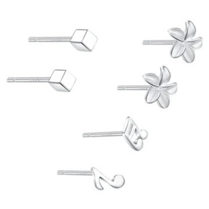 Cercei din argint pentru femei, set cercei stea si luna, 1.5x1.5cm