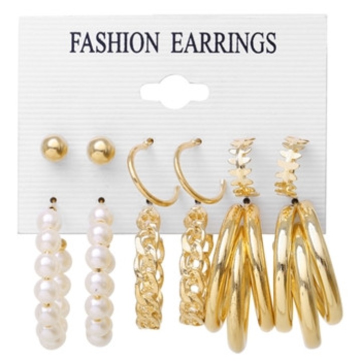 Cercei hoop aurii pentru femei, set cercei vintage