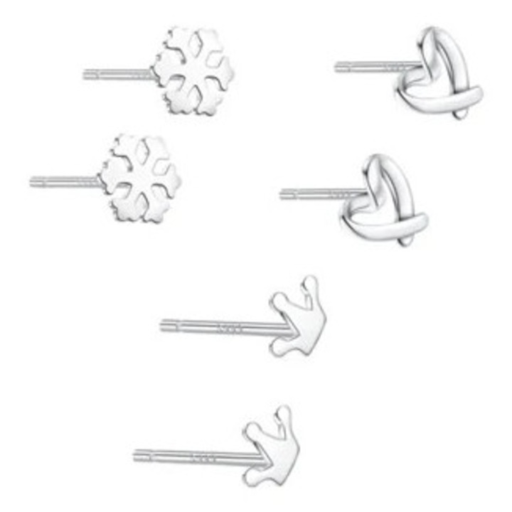 Cercei argintii pentru femei, set cercei stea si luna, argint sterling micro