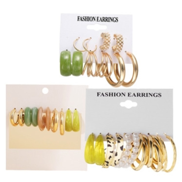 Set cercei aurii pentru femei si fete, cercei hoop, bijuterii dama