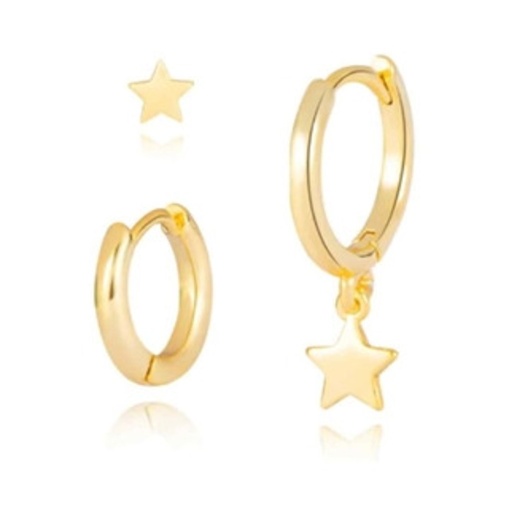 Cercei aurii, set cercei placati cu aur, stea