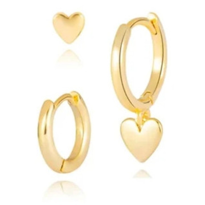 Cercei aurii, set cercei placati cu aur, inima, rotund