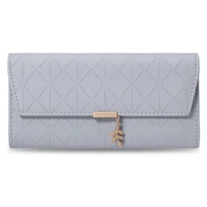 Дамски портфейл, първокласна кожа, дълъг тип, сив, 19x10x3см