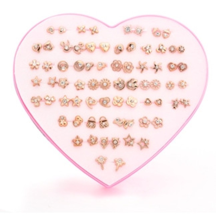 Set 36 perechi cercei stud din rasina plastica cu design flori pentru femei