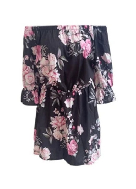 Rochie casual dama, umeri poliester, Negru