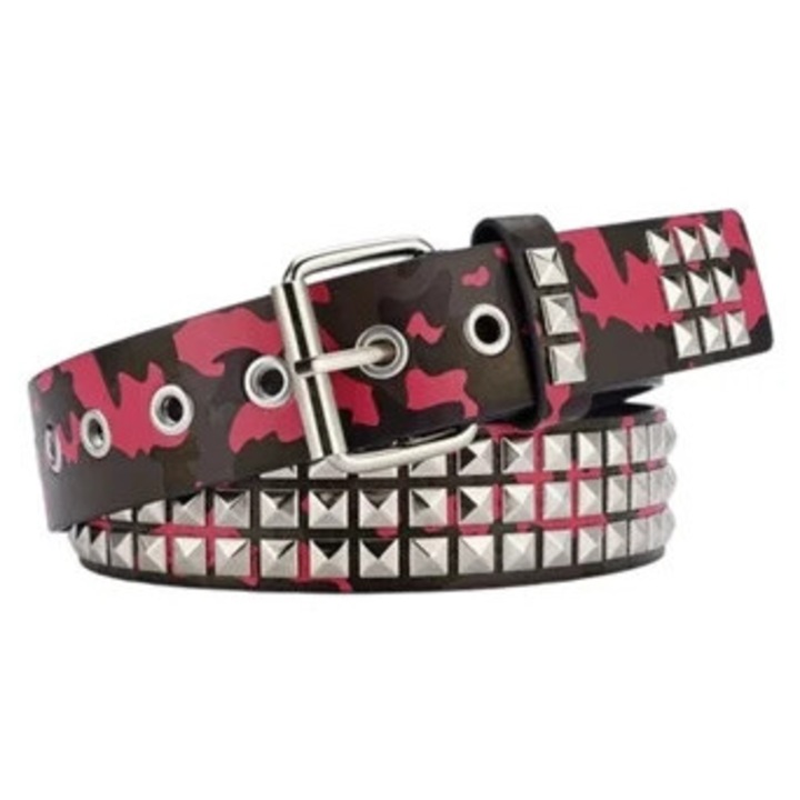 Curea unisex cu nituri, stil punk rock, rosu, pentru blugi, 110